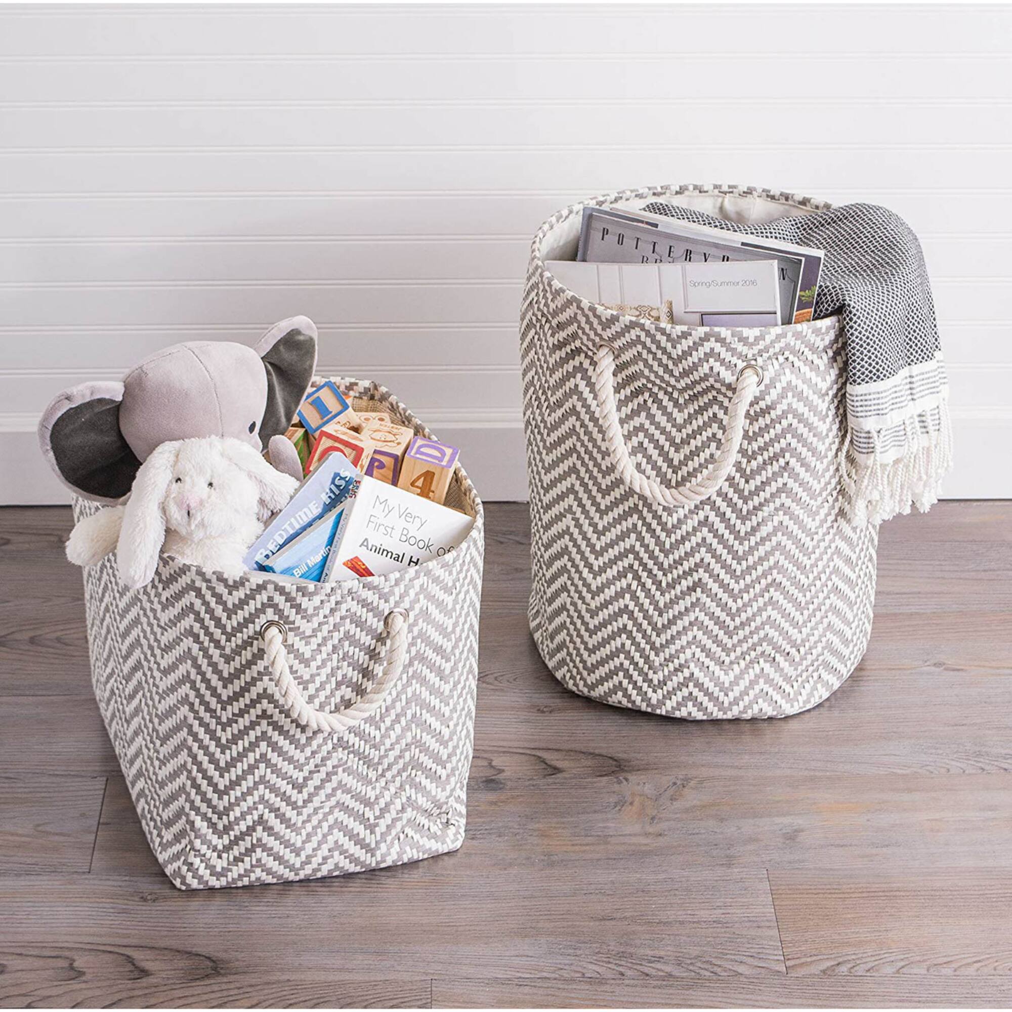 DII® Large Gray Chevron Rectangular Paper Bin